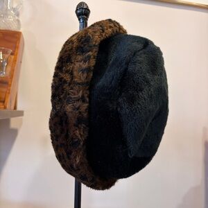 Faux Fur Black & Leopard Print Bucket Hat